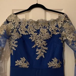 Blue Wide Leg Jumpsuit Romper with Belt